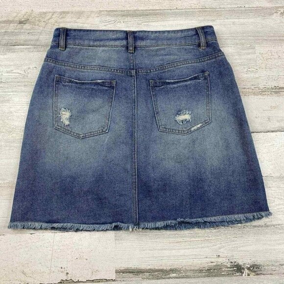 Harper Denim Skirt Womens Medium Blue Jean Cut-off Raw Hem - Picture 5 of 5